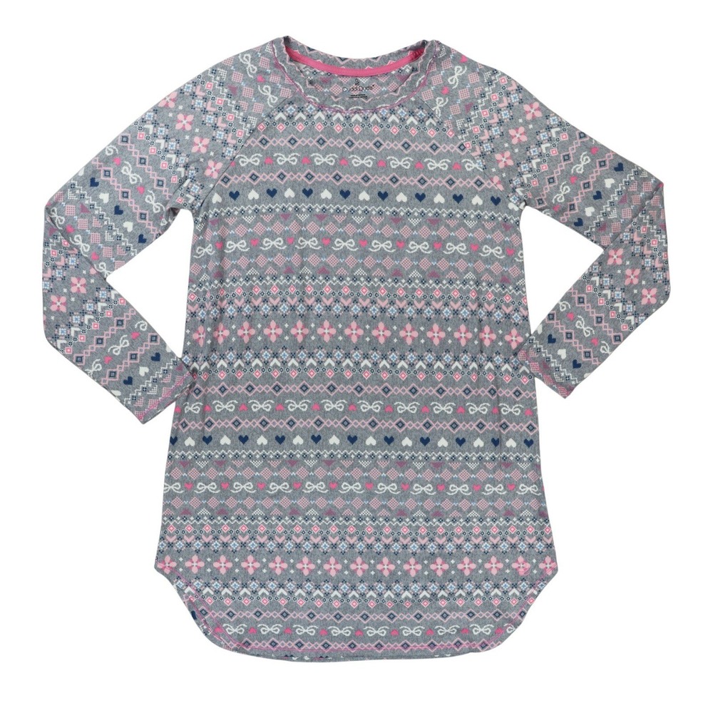 Cuddl Duds Womens Long Sleeve Sleepshirt Nightgown Fair Isle Grey Cozy Small NWT
